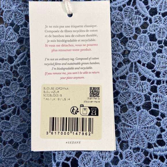 Sezane Blue Lace Blouse - Picture 4 of 8